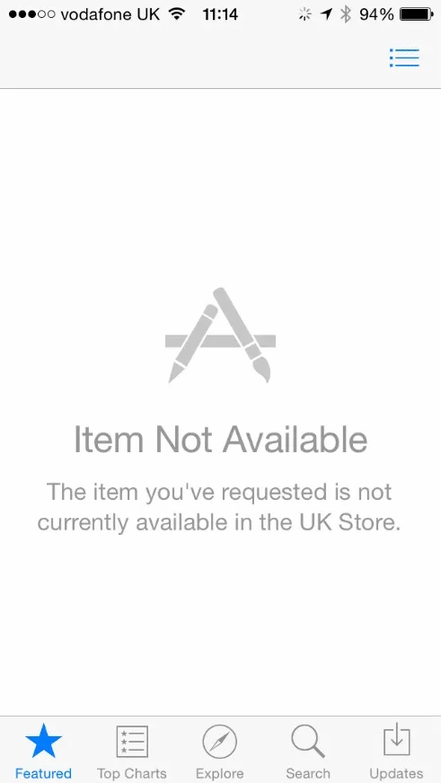 Apple app store item not available in your country placeholder message