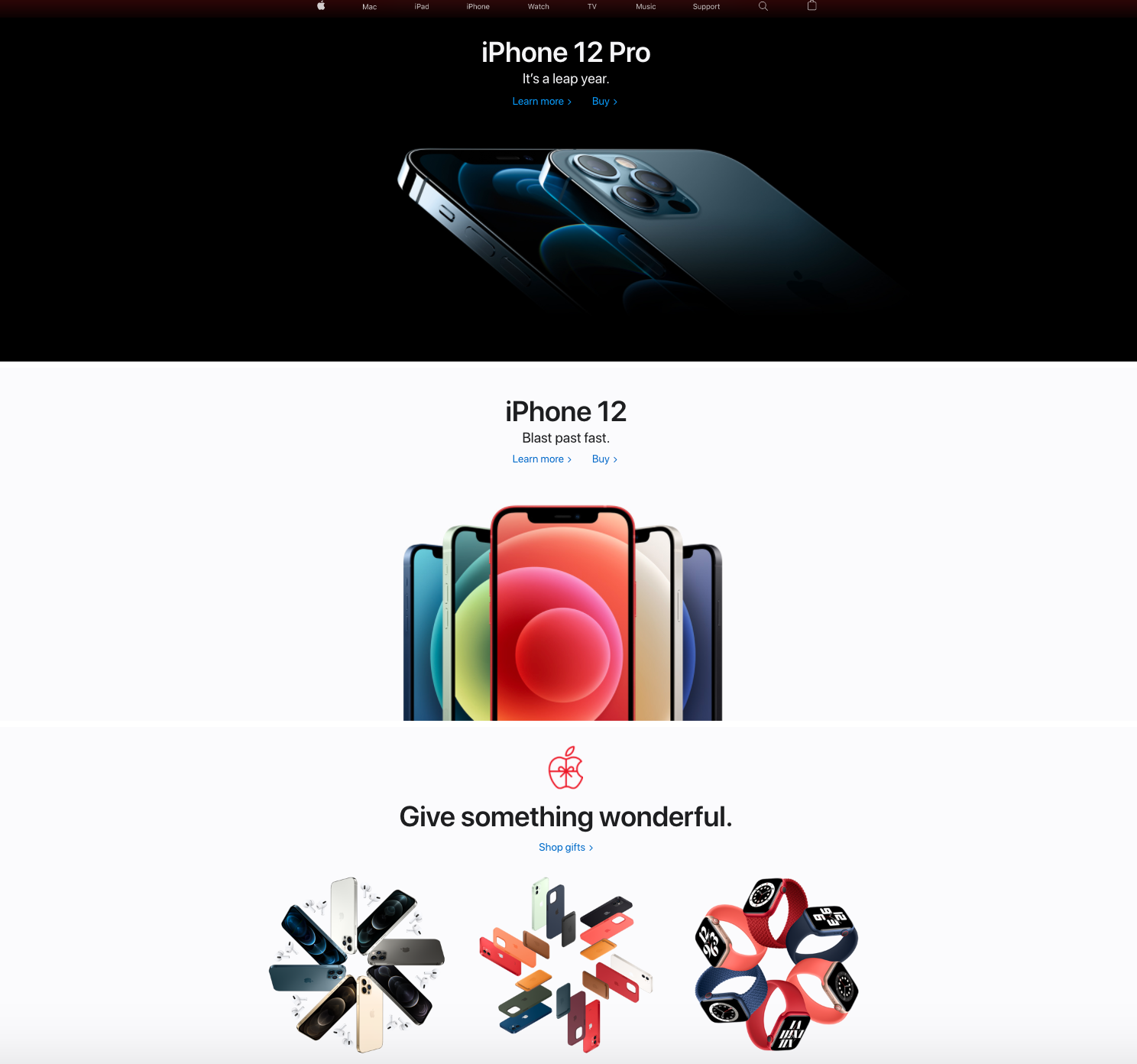 Apple homepage iPhone 12 Pro product image