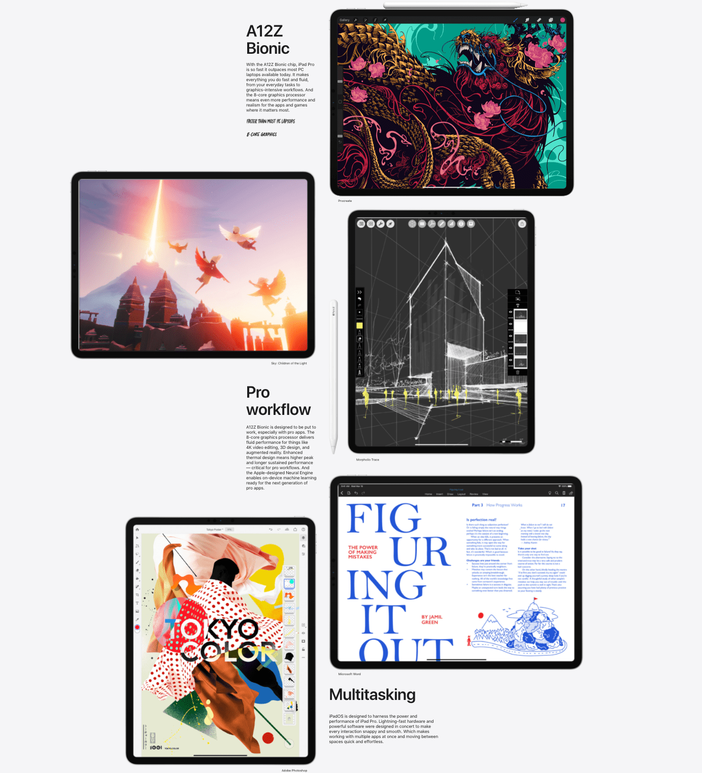 Apple iPad product images and descriptions clean white space and font